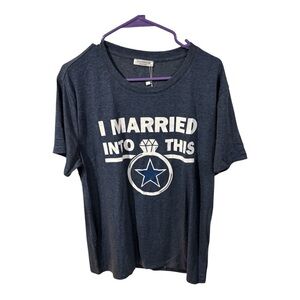 Dallas Cowboys Women’s Blue and White Graphic T-Shirt Married Into This Size XL